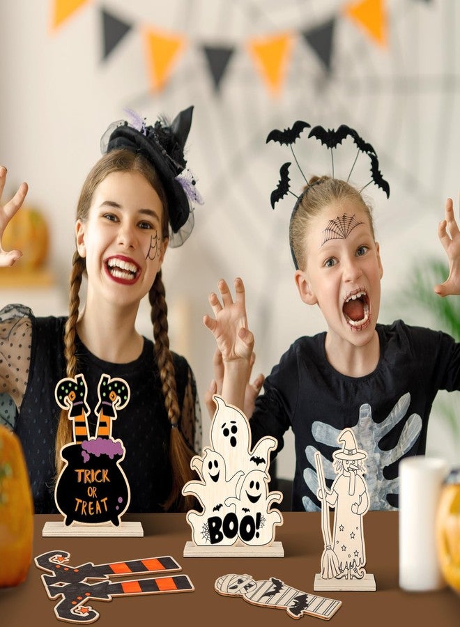 Vertintong 24 Sets Halloween Crafts for Kids Color Your Own Painting Halloween Decoration DIY Wooden Coloring Tabletop Decor Rustic Wood Arts Crafts for Party Favor Supplies Home Classroom Activities - Image 4